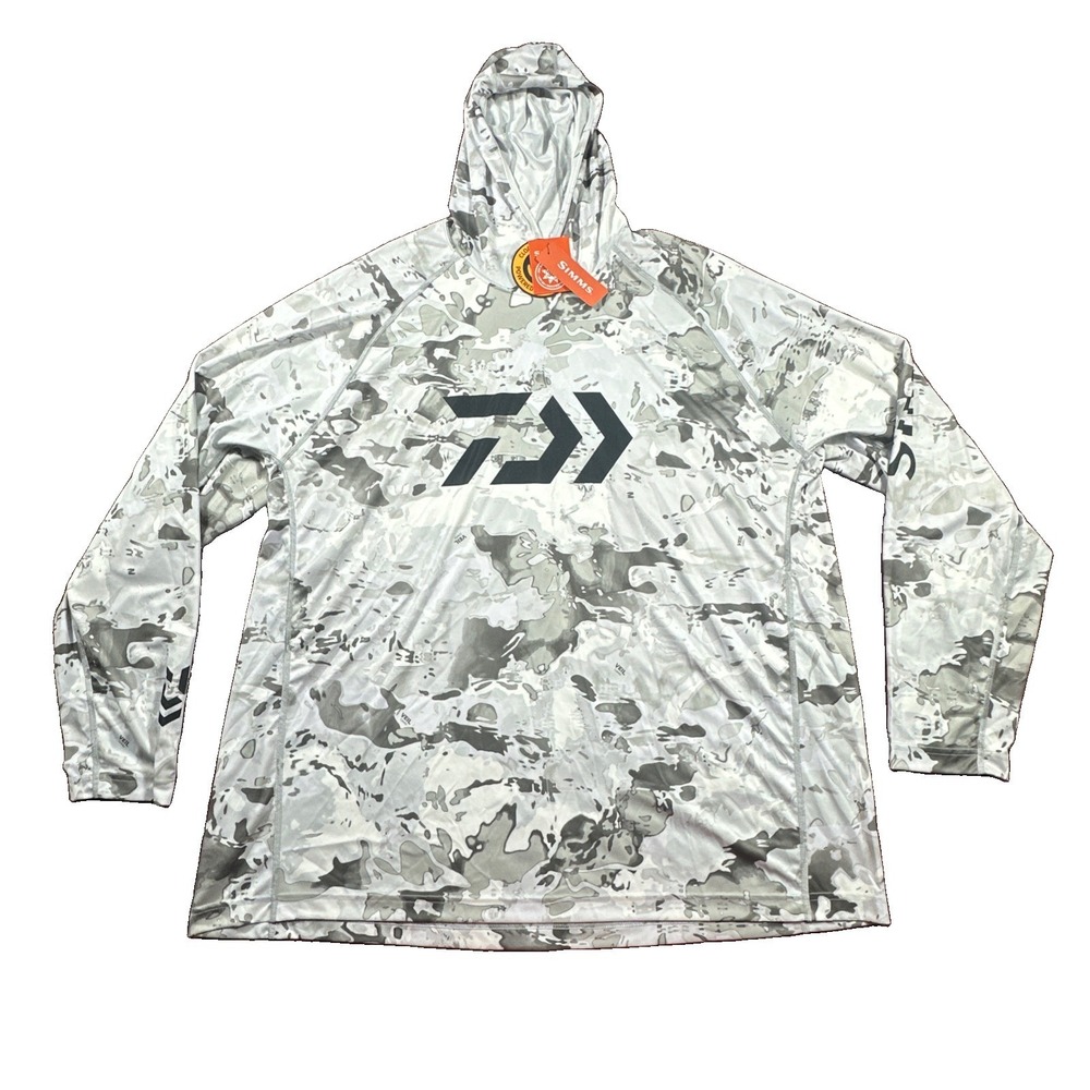 SIMMS DAIWA Veil Camo Hooded Fishing Shirt Long Sleeve Solarflex Mens L UPF